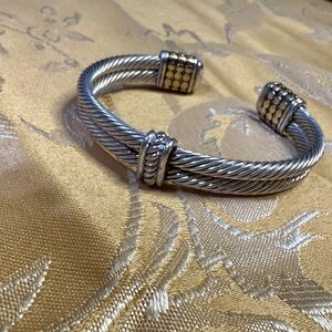 Vintage Silver Gold Cable Cuff Bracelet Two Tone Statement Bangle
